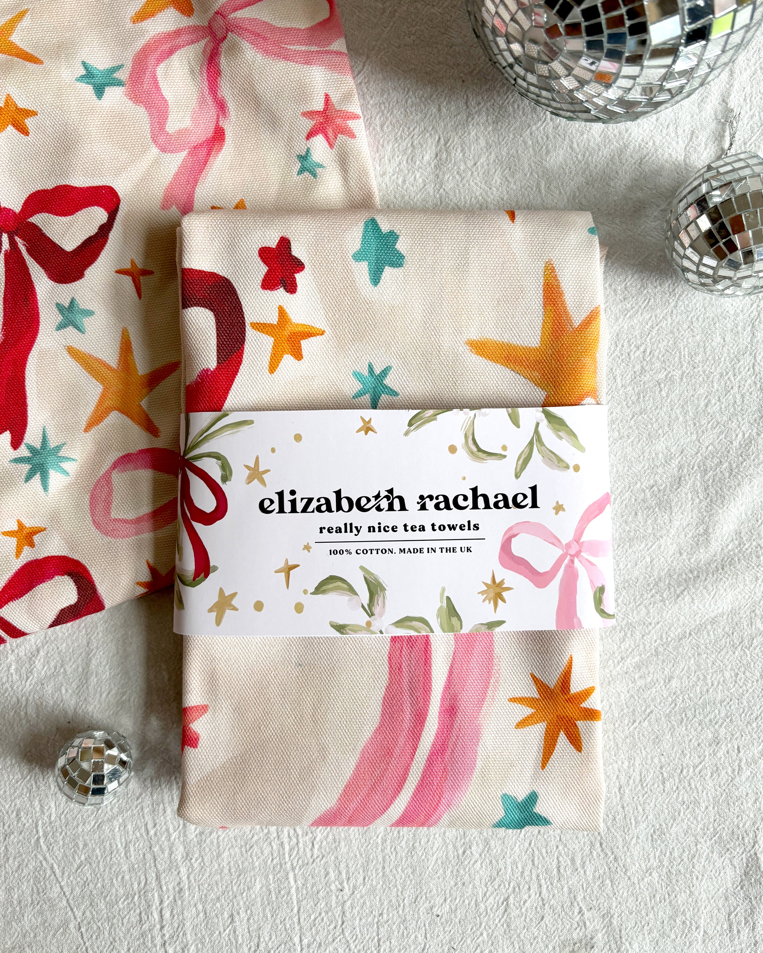 Ribbons & Bows Christmas Tea Towel