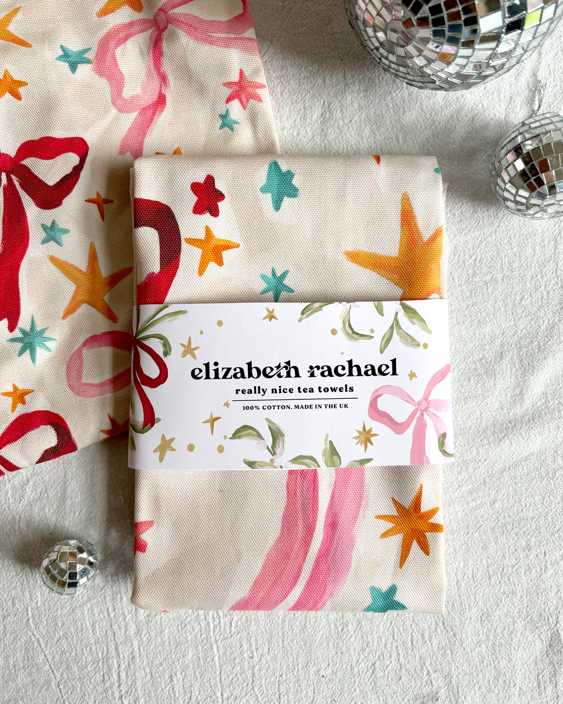 Ribbons & Bows Christmas Tea Towel