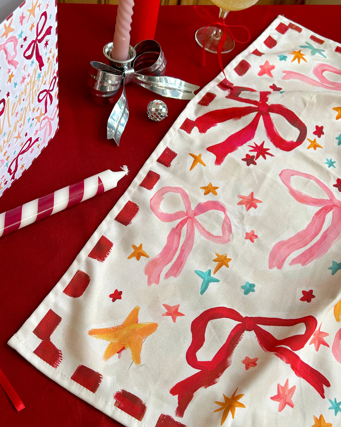 Ribbons & Bows Christmas Tea Towel