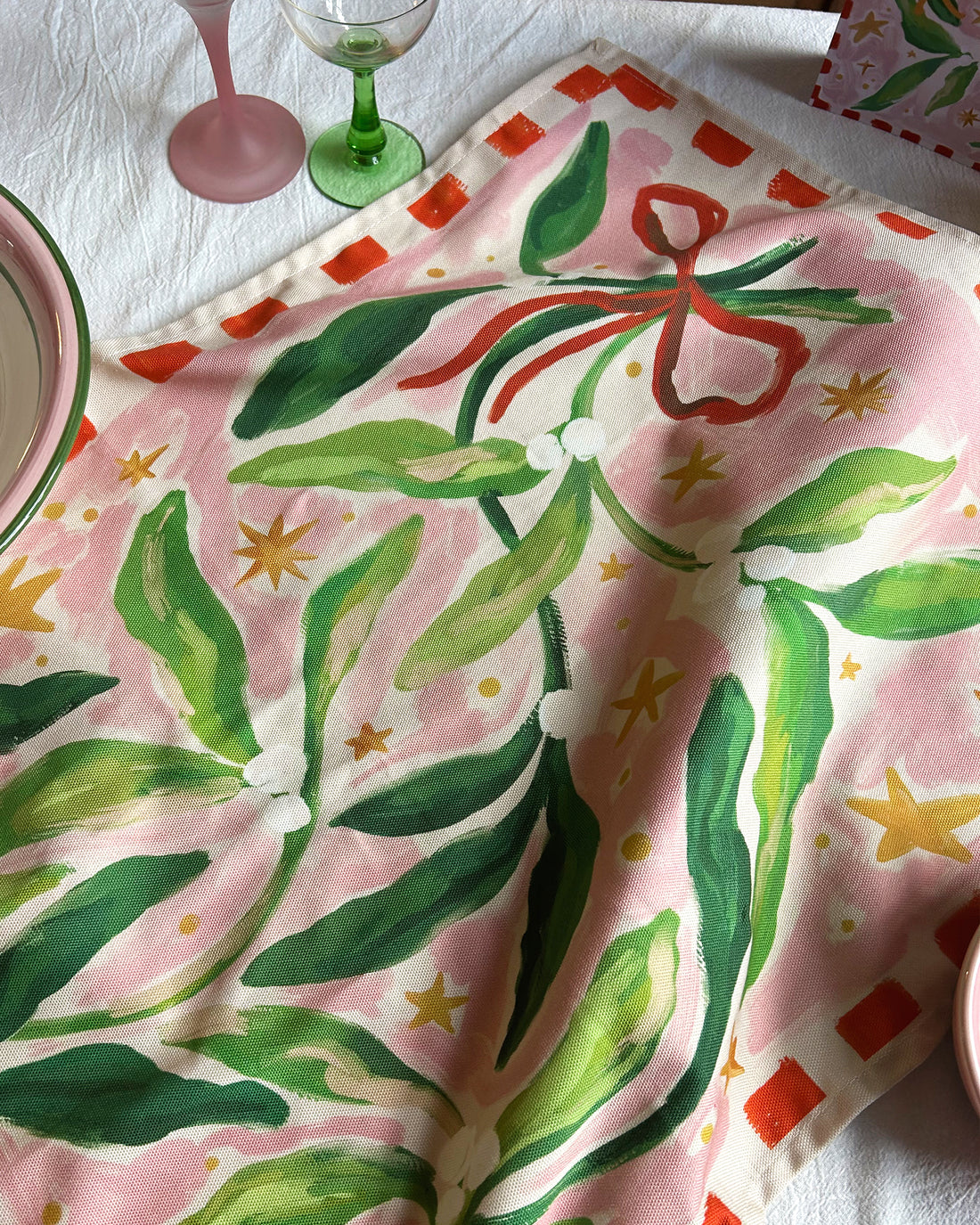 Mistletoe Christmas Tea Towel