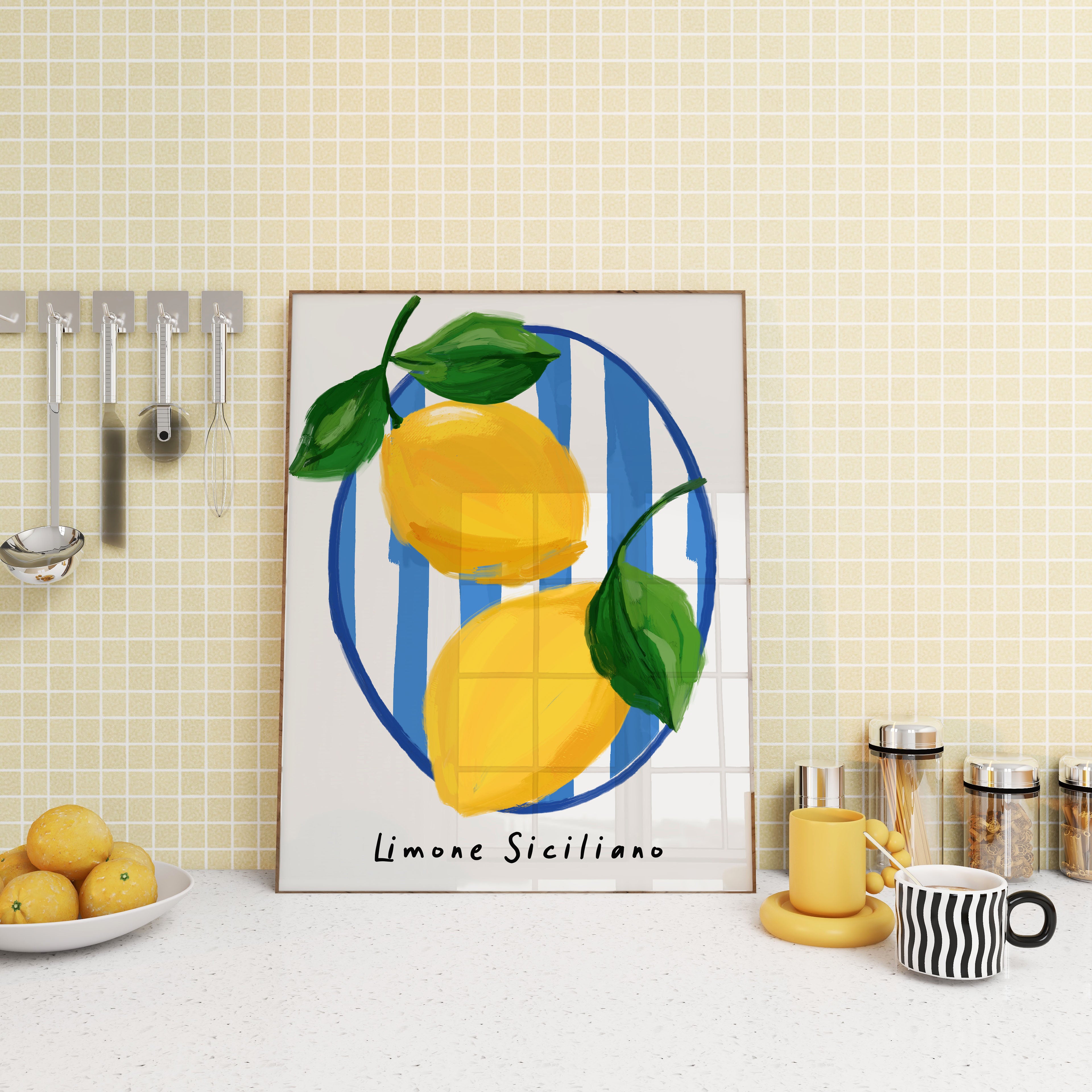 Lemon stripe Fruit Art Print